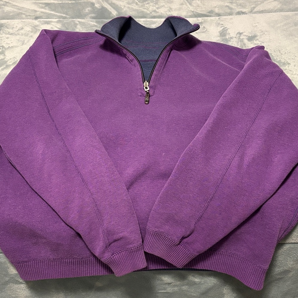 Men's Large Tommy Bahama reversible Purple/blue 1/4 Zip Sweater